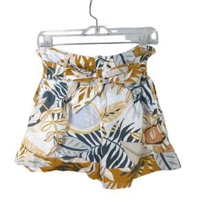 C&C California Linen Shorts Womens Small Tan Tropical Floral Pockets